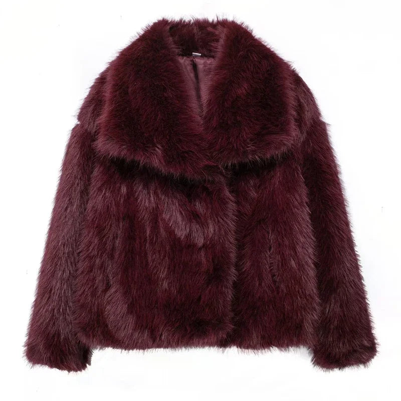 Traf 2024 mulher outono inverno casaco de pele do falso pelúcia fofo jaqueta feminina novo em outerwears branco vermelho cinza preto lã misturas casacos
