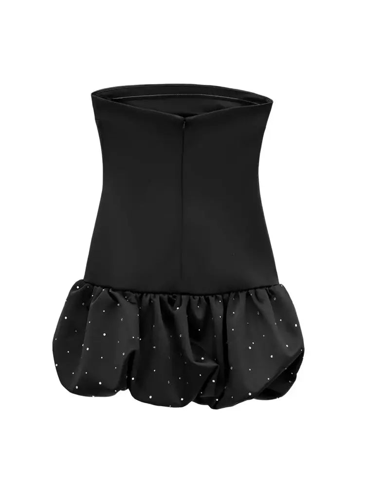 Mini vestido sem alças TRZA para mulheres com strass, pescoço reto, zíper traseiro, vestidos femininos, moda sexy
