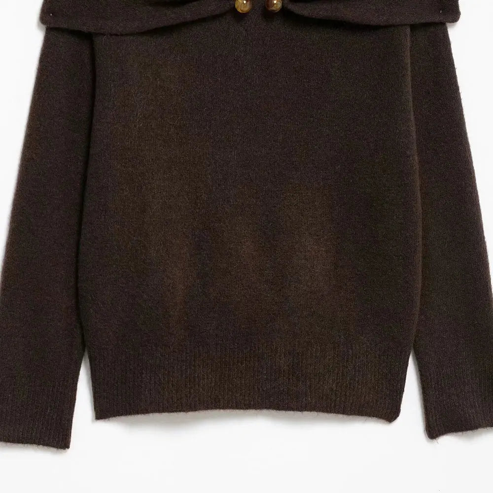 TRZA Suéter feminino de malha com ombros de fora, gola reta, manga comprida, pulôver fashion, apliques, tops chiques