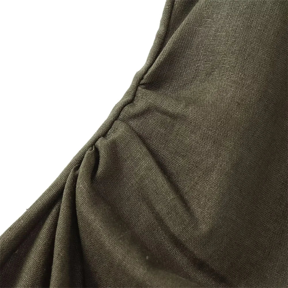 2024 ZAR4 verão novo estilo feminino versátil fino ajuste linho misturado mangas torcidas vestido midi