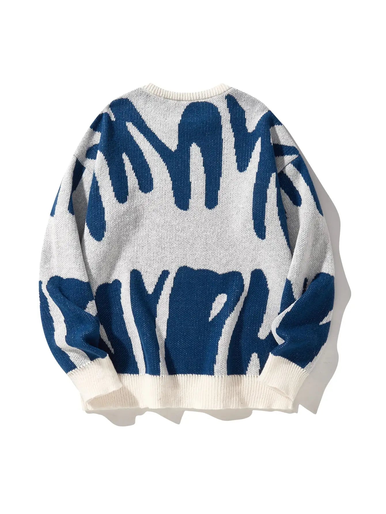 Pulôver de malha com padrão Jacquard irregular masculino, suéter casual com gola redonda, cor de contraste, popular, outono, inverno, novo