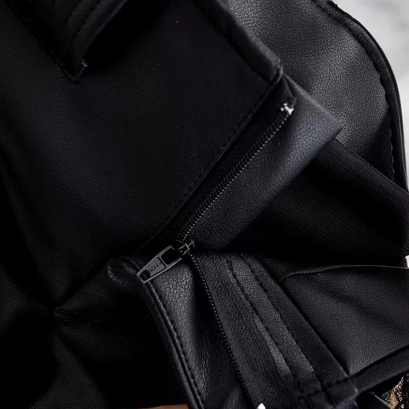 Qnqo saias para mulheres y2k moda rendas até couro do plutônio saia preta 2025 novo estilo coreano fino bolso hip envoltório mini saia feminina