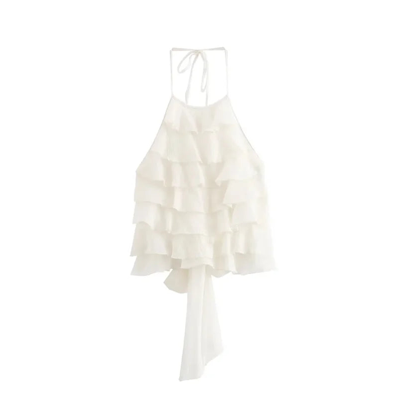 Colete sem mangas Halter arco feminino, top sexy com franjas elegante, Lady Bustier, roupa de suspensão feminina, moda verão