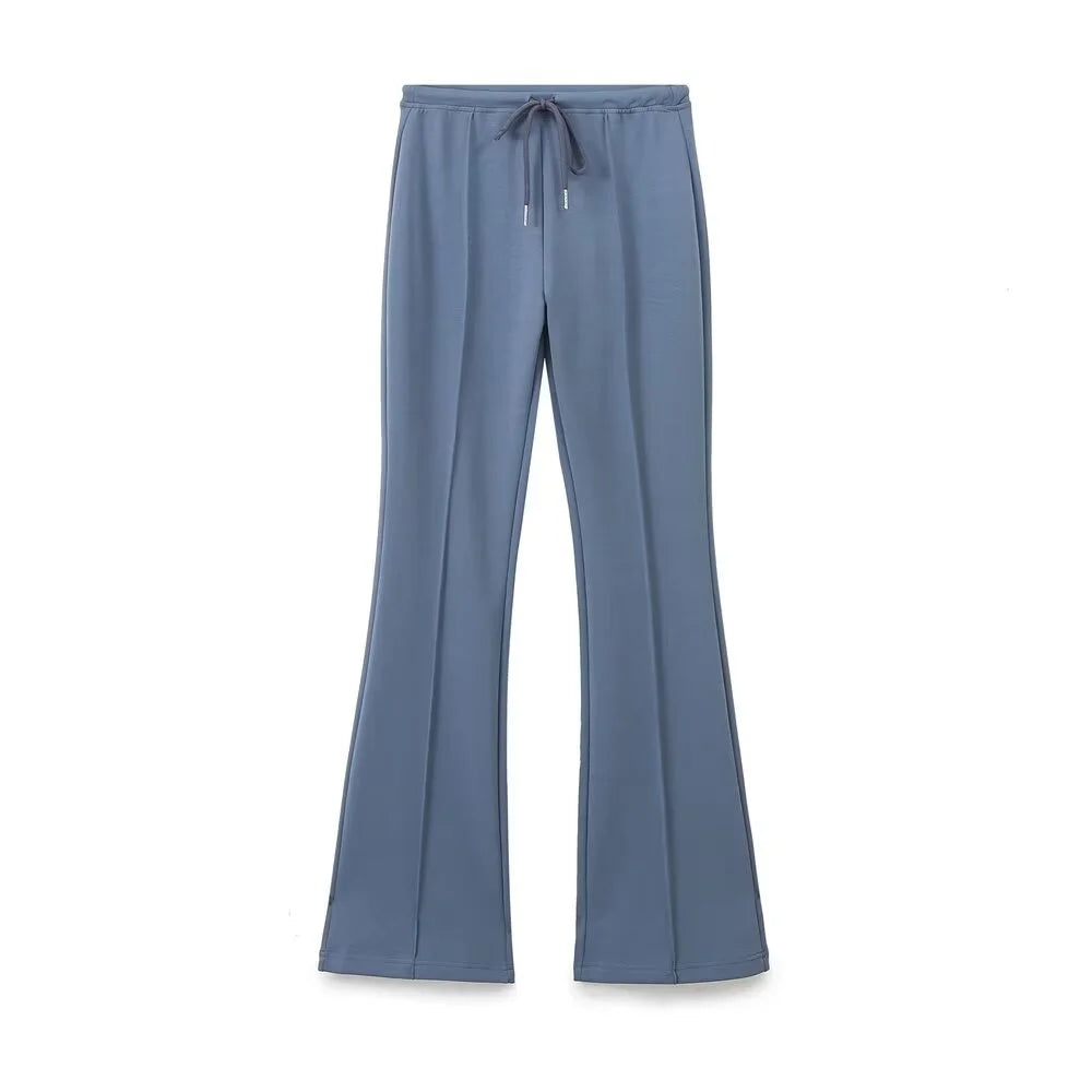 Taop & za outono nova moda feminina casual zíper decoração com capuz manga comprida moletom jaqueta trompete calças conjunto