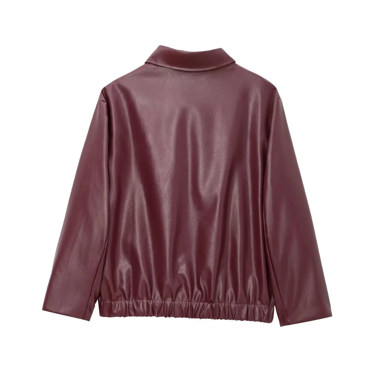 Trafza vinho vermelho couro falso jakcet moda outerwear engrossar zíper lapela casacos do plutônio outono inverno streetwear senhoras topos feminino