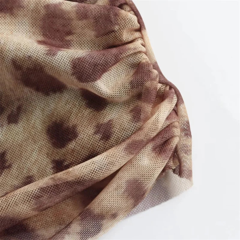 Muyer 2025 tule colheita topo feminino leopardo impressão ruched tubo topos para mulher sexy sem costas halter topo feminino fora do ombro verão topo