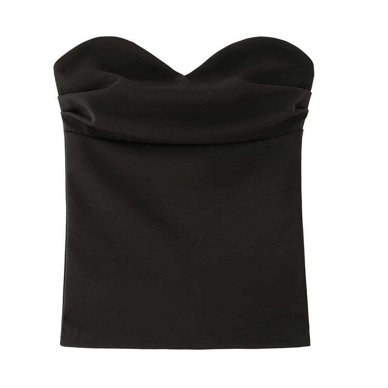 Traf mulher tanques & camis sem alças colheita topos para mulheres verão espartilho tubo superior ruched backelss sexy topos fora do ombro festa topo