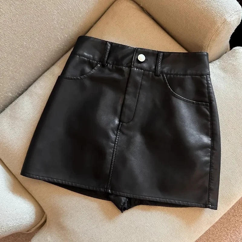 Blackpuskirt minissaia 2024 primavera verão nova cintura alta a-line bodycon saia de couro saia feminina