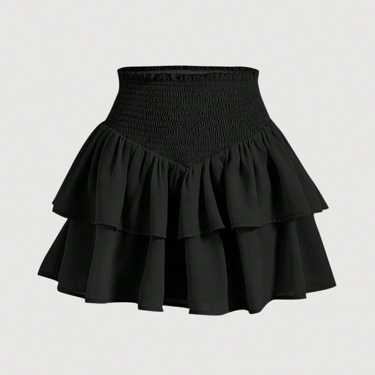 Mia Muse Minissaia feminina de cintura alta, peplum em camadas, casual, todas as estações, básica, sólida, formal, acampanada, linha A