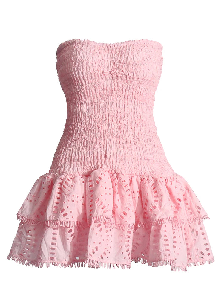 Twotwinstyle retalhos dobras vestidos casuais para mulheres sem alças sem mangas cintura alta oco para fora elegante vestido de emagrecimento feminino