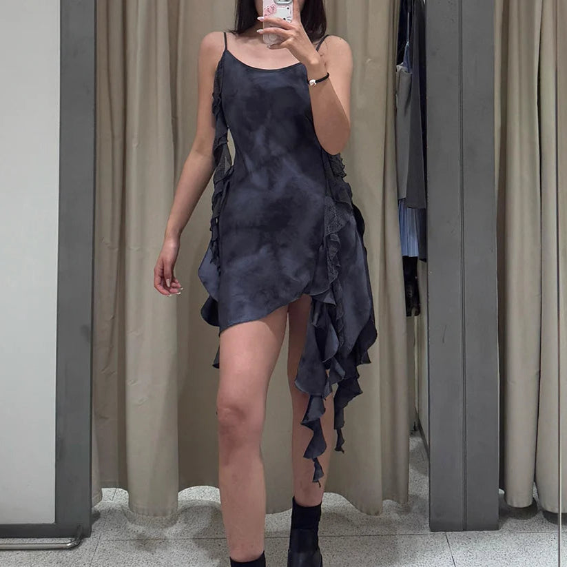 Trafza sexy chique vestido feminino sólido cami sem costas lantejoulas em camadas mini vestido curto nova moda 2025 verão clube vestido de festa