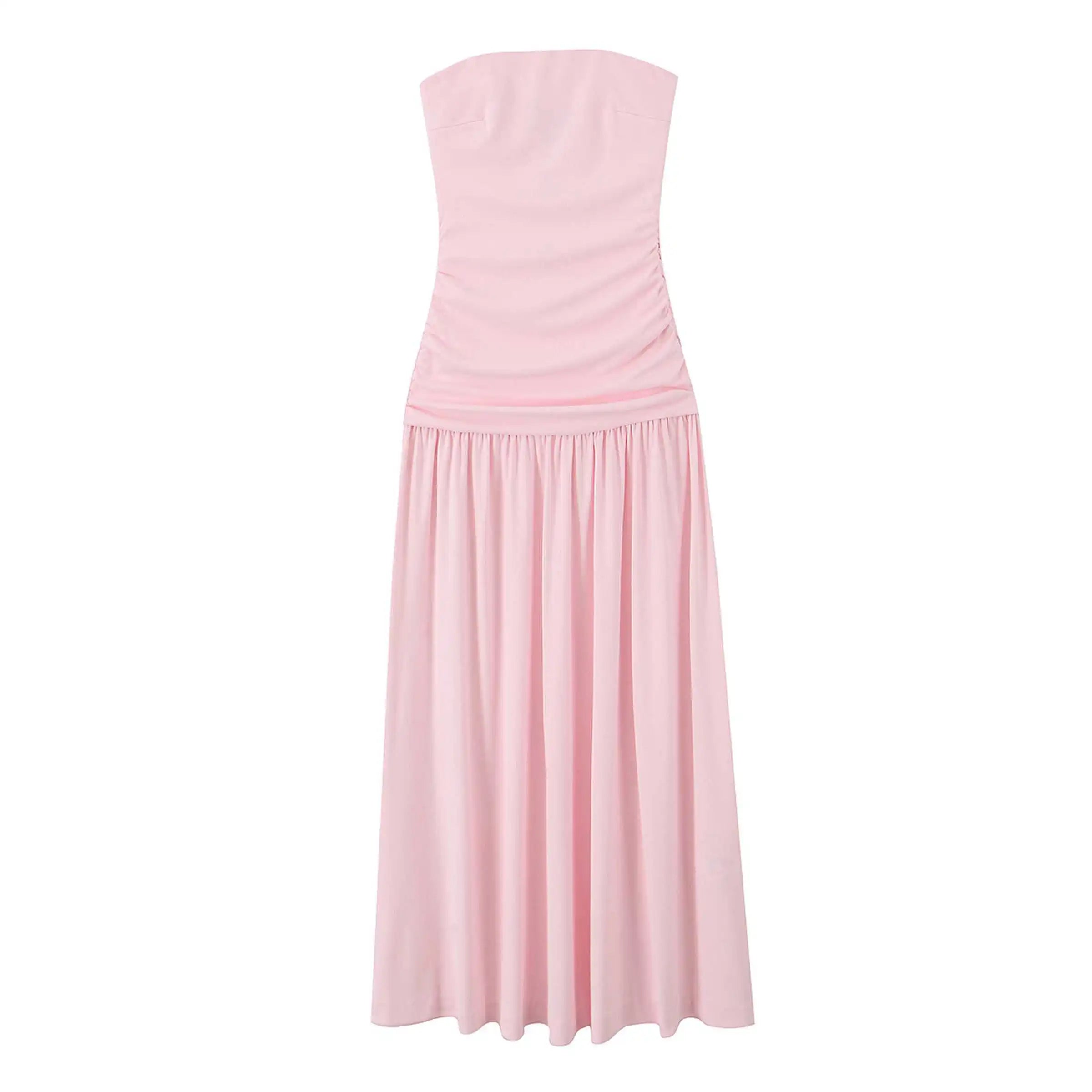 Traf feminino sem alças vestidos sem mangas para mulheres nova moda longo retalhos vestido plissado mulher 2025 vestidos elegantes