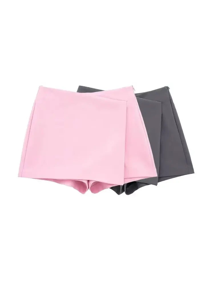 Trza moda feminina assimétrica pareo estilo auto sobreposição shorts saias vintage cintura alta zíper lateral feminino skort mujer