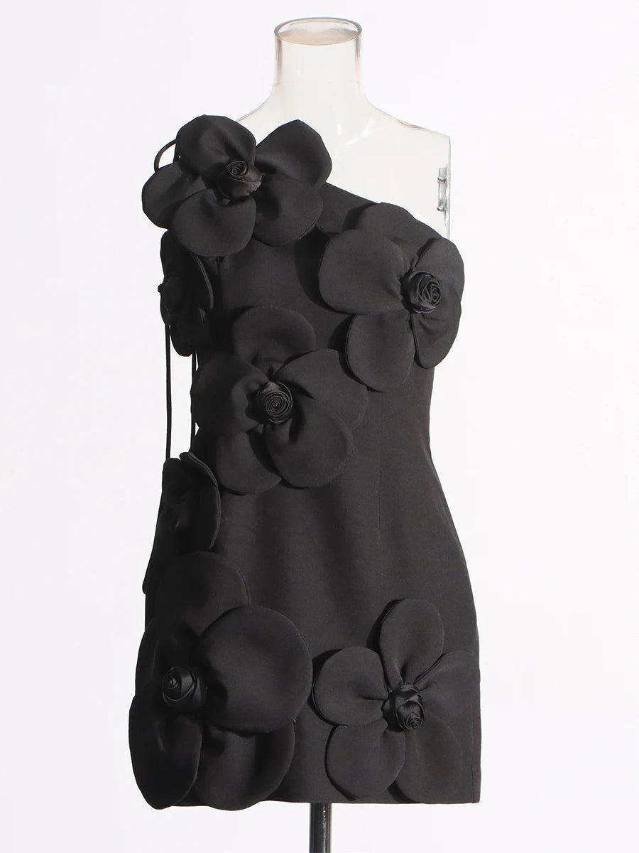Twotwinstyle retalhos apliques mini vestidos para mulheres gola diagonal mangas emendadas rendas até vestidos de cintura alta feminino novo
