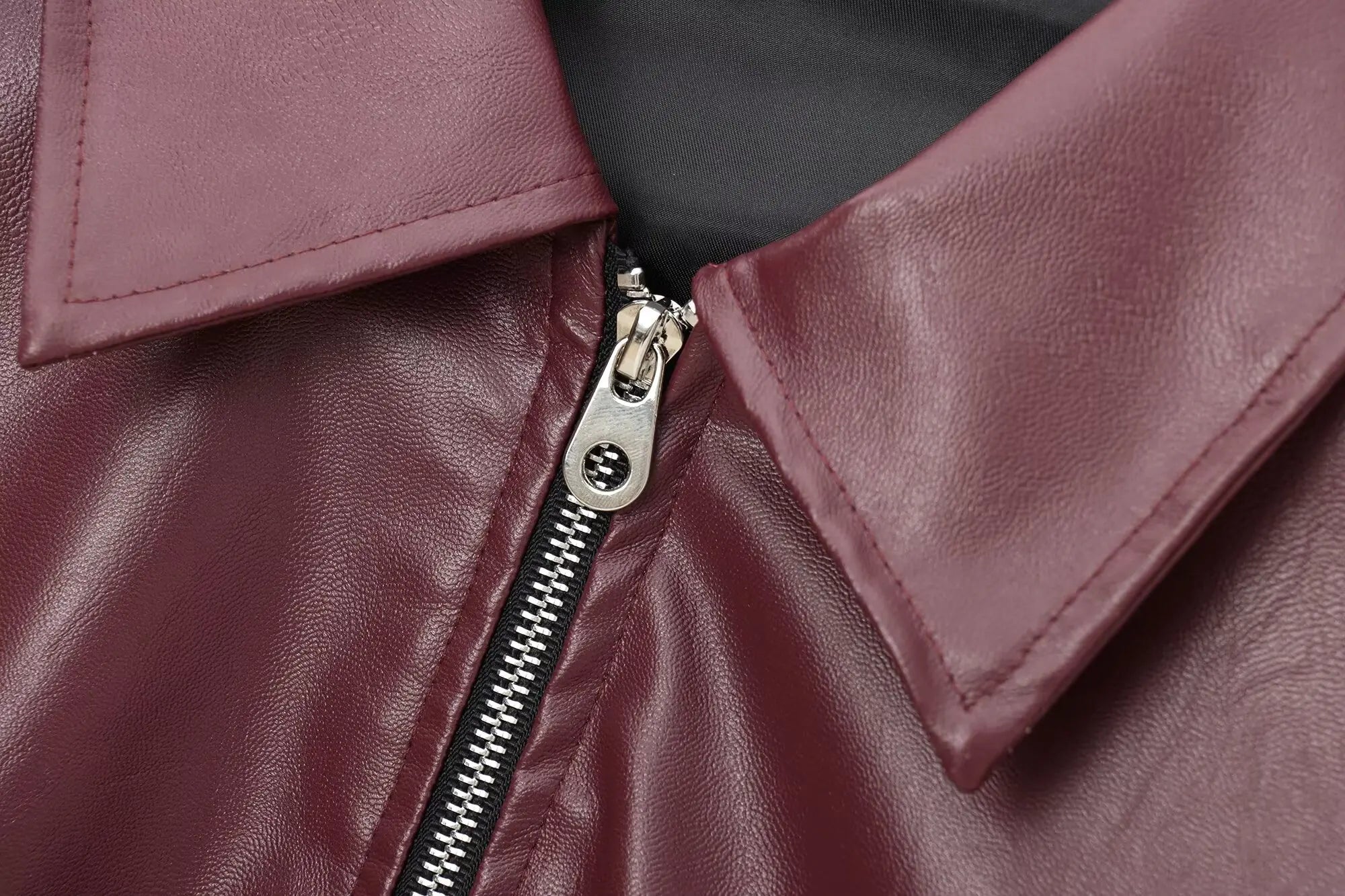 Trafza vinho vermelho couro falso jakcet moda outerwear engrossar zíper lapela casacos do plutônio outono inverno streetwear senhoras topos feminino