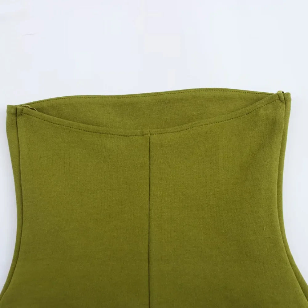 ZBZA Top tubo sexy sem costas feminino Slim fit cor sólida elástico médio casual cintura curta top primavera verão novo colete feminino chique