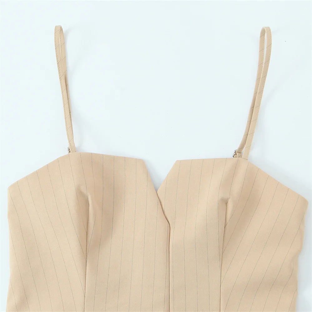 UNIZERA Conjunto feminino listrado de alça fina e calças com decoração de babados primavera novo produto casual feminino