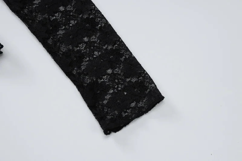 Mooyufon manga comprida transparente renda colheita top sólido sexy bodycon camiseta para mulheres festa clube outono inverno roupas