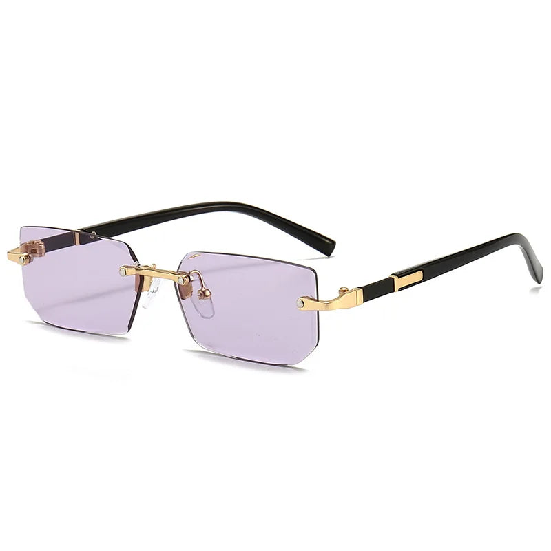 Óculos de sol sem aro para homens e mulheres, tons pequenos, óculos quadrados, viagem de verão, moda popular, feminino, masculino