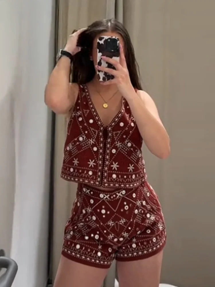 Casual bordado colete shorts outfits feminino com decote em v único breasted mini calças ternos feminino 2025 primavera verão novos conjuntos chiques senhora