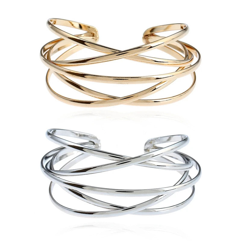 Pulseiras de liga oca punk para mulheres ouro prata cor manguito pulseira aberta ajustável