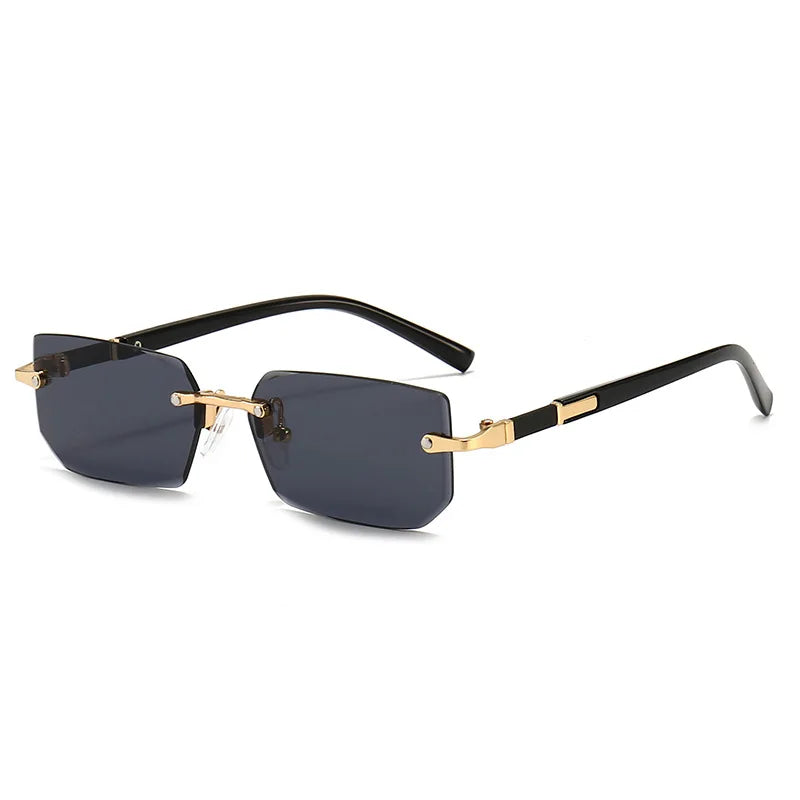 Óculos de sol sem aro para homens e mulheres, tons pequenos, óculos quadrados, viagem de verão, moda popular, feminino, masculino
