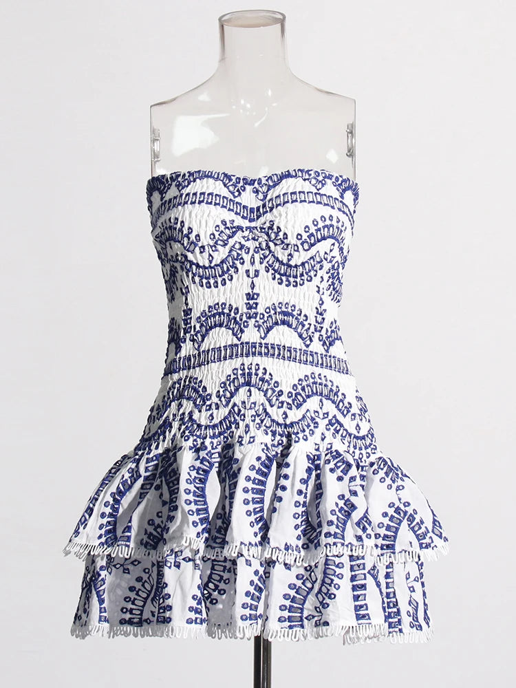 Twotwinstyle retalhos dobras vestidos casuais para mulheres sem alças sem mangas cintura alta oco para fora elegante vestido de emagrecimento feminino