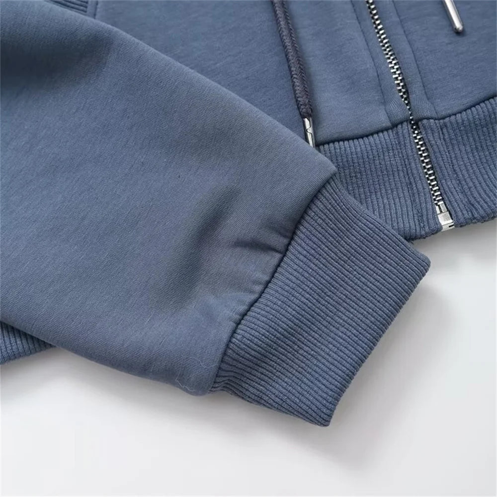 Taop & za outono nova moda feminina casual zíper decoração com capuz manga comprida moletom jaqueta trompete calças conjunto