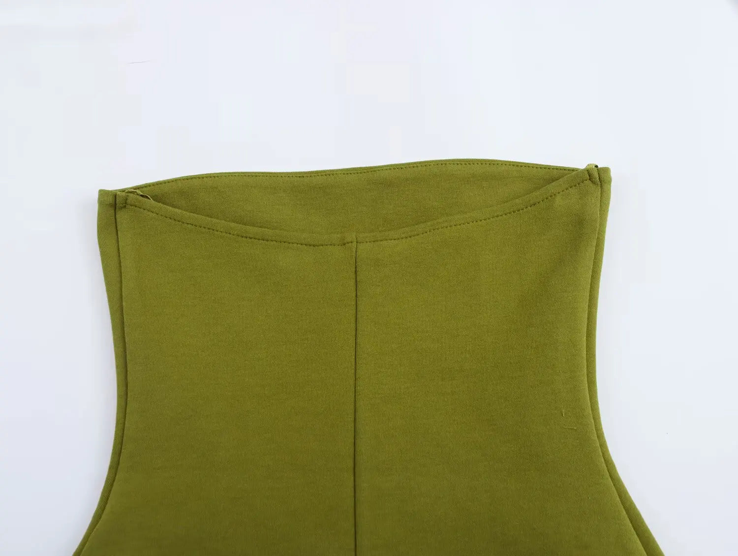 ZBZA Top tubo sexy sem costas feminino Slim fit cor sólida elástico médio casual cintura curta top primavera verão novo colete feminino chique