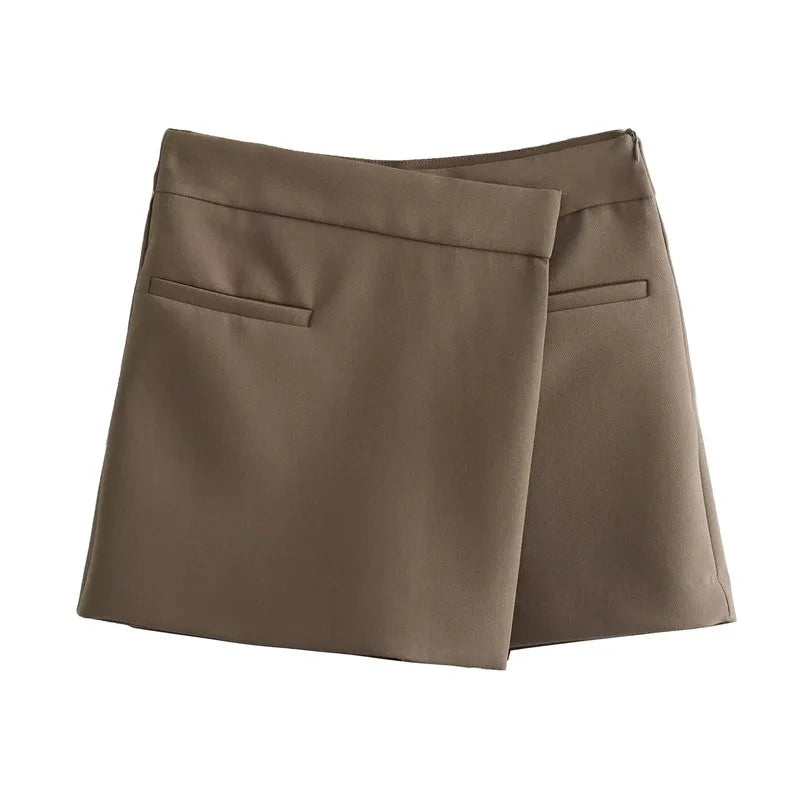 Traf assimétrico feminino skort cintura alta mini saia shorts mulher outono saias curtas para mulher chique e elegante saia
