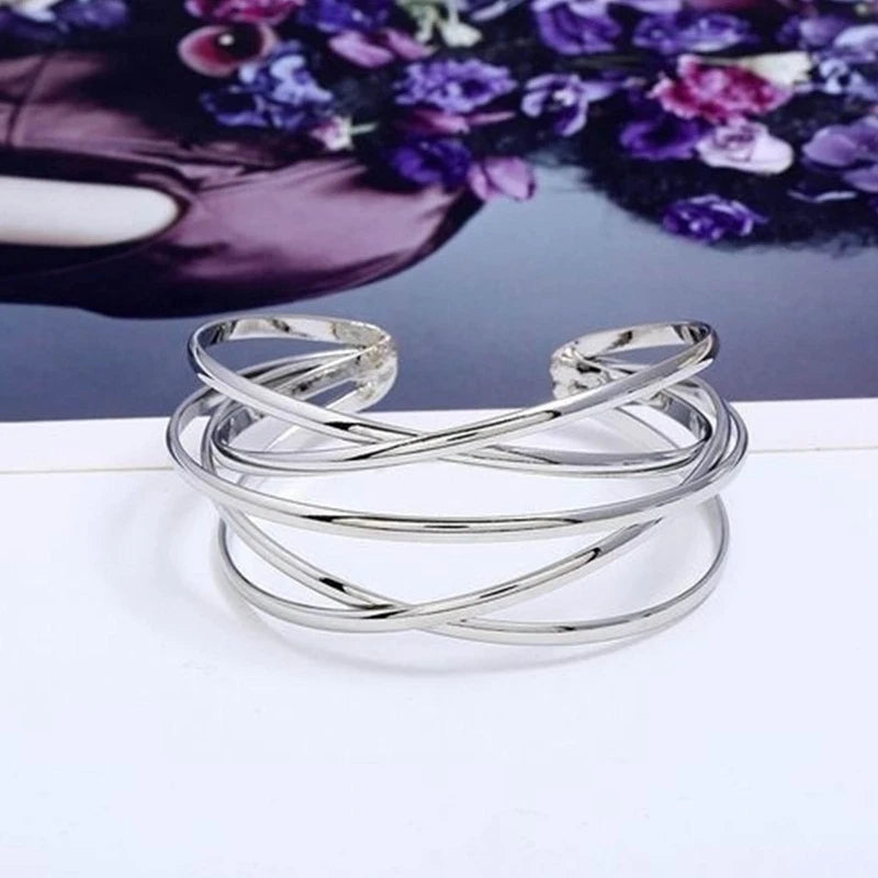 Pulseiras de liga oca punk para mulheres ouro prata cor manguito pulseira aberta ajustável