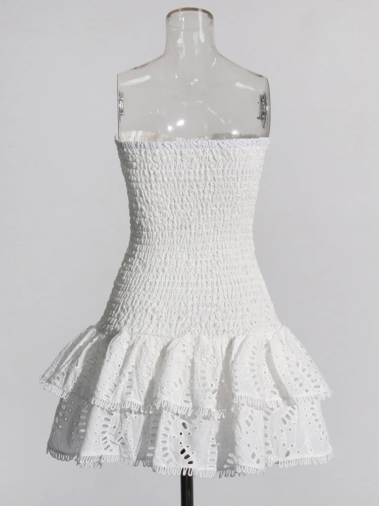 Twotwinstyle retalhos dobras vestidos casuais para mulheres sem alças sem mangas cintura alta oco para fora elegante vestido de emagrecimento feminino