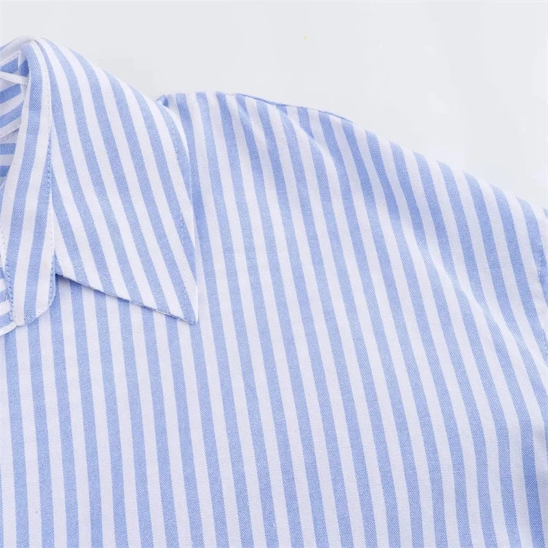 Traf oxford camisa branca mulher assimétrica azul listrado blusas de manga longa para mulher 2024 casual camisas básicas mulher verão topo