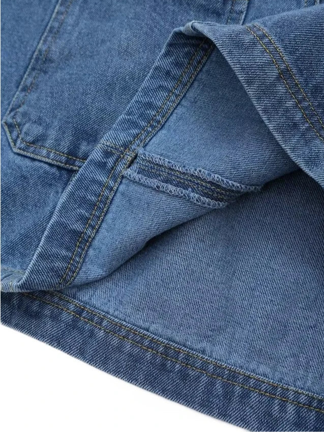 TRAF Fato de ganga solto com decoração de bolsos para mulher Camisa curta com lapela Casual Saia curta assimétrica Trabalho temporário Conjunto versátil de duas peças Street Casual Fashion Fato de senhora