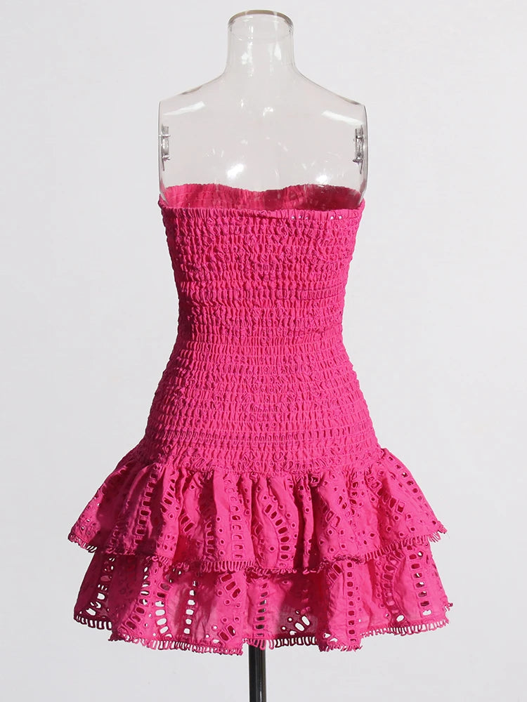 Twotwinstyle retalhos dobras vestidos casuais para mulheres sem alças sem mangas cintura alta oco para fora elegante vestido de emagrecimento feminino