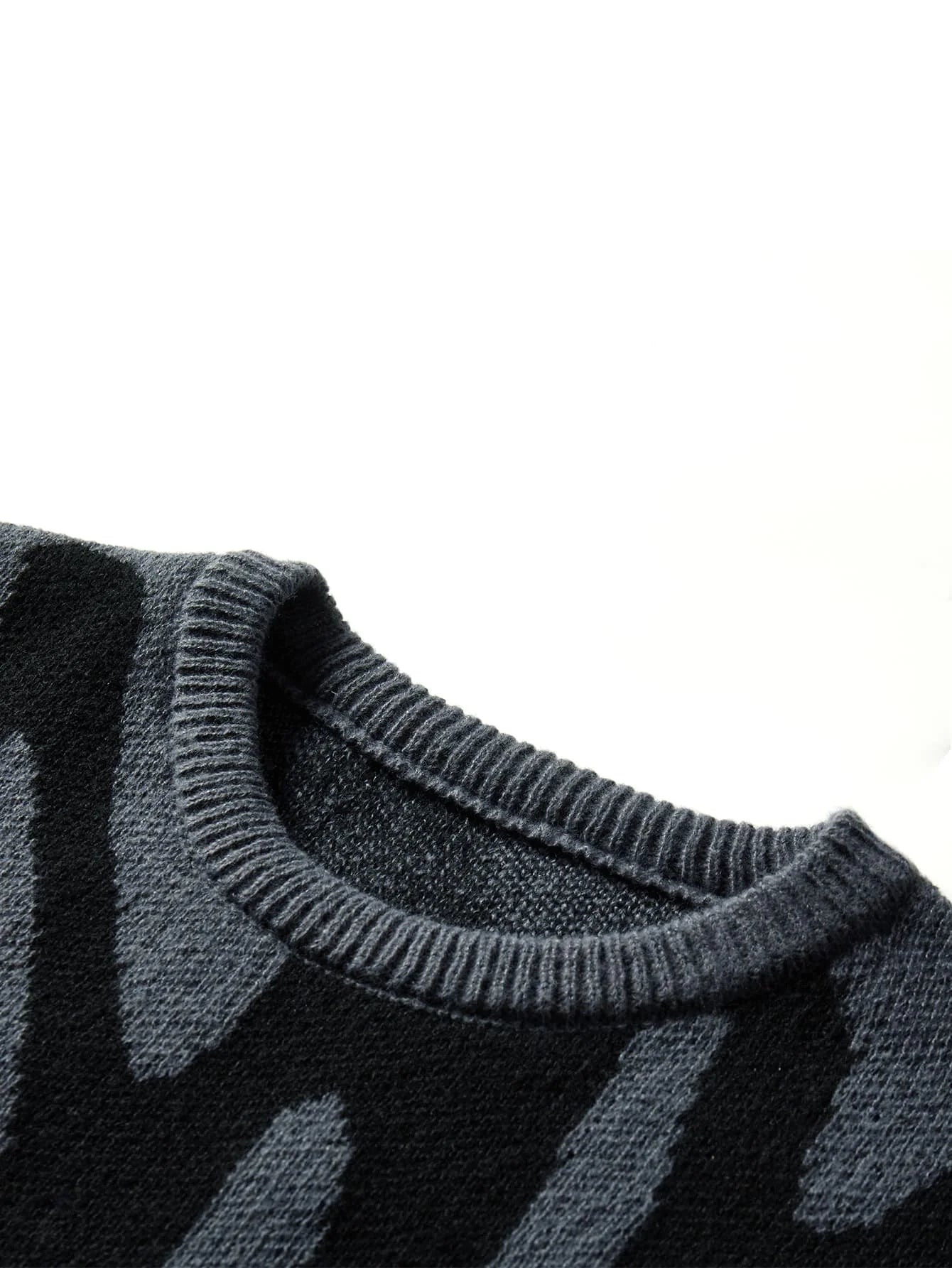 Pulôver de malha com padrão Jacquard irregular masculino, suéter casual com gola redonda, cor de contraste, popular, outono, inverno, novo