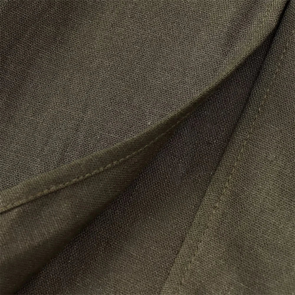 2024 ZAR4 verão novo estilo feminino versátil fino ajuste linho misturado mangas torcidas vestido midi