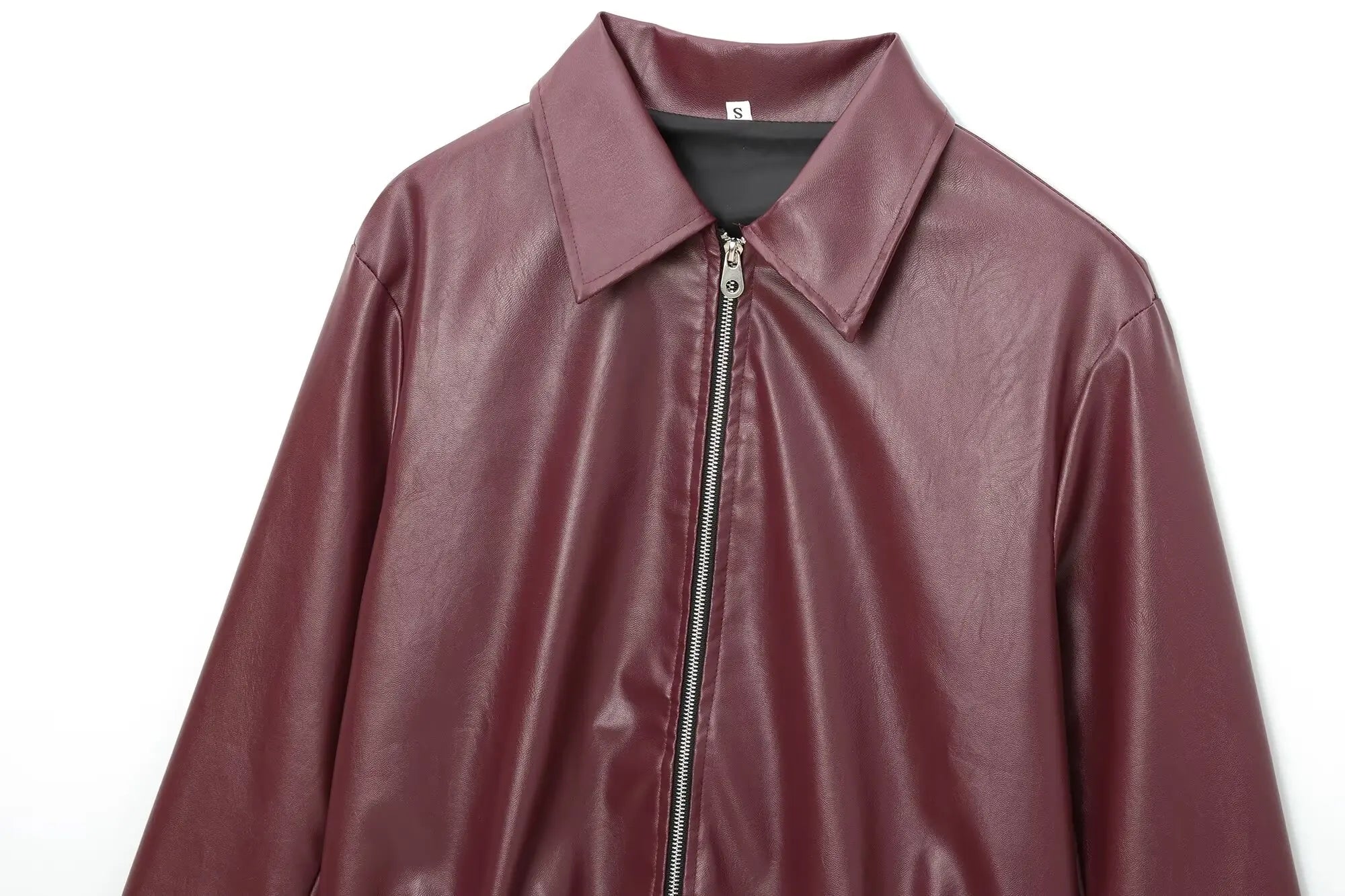 Trafza vinho vermelho couro falso jakcet moda outerwear engrossar zíper lapela casacos do plutônio outono inverno streetwear senhoras topos feminino