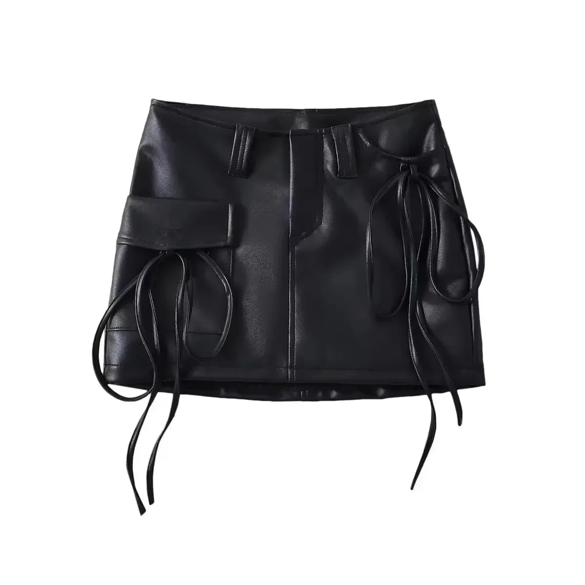 Qnqo saias para mulheres y2k moda rendas até couro do plutônio saia preta 2025 novo estilo coreano fino bolso hip envoltório mini saia feminina